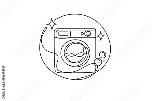 Minimalist line art washing machine design with bubbles