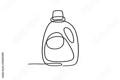 Continuous line drawing of a detergent bottle with cap