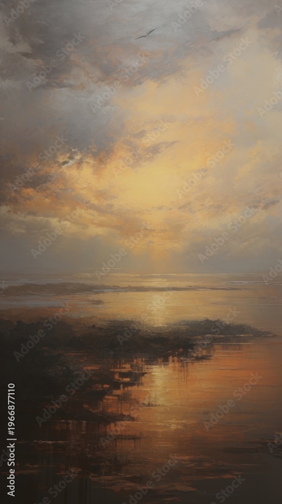 Fototapeta premium Acrylic paint of sunset landscape outdoors painting.