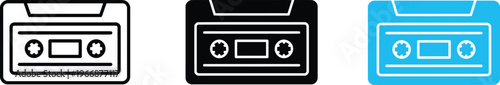 Three cassette tape icons in varying colors and outlines