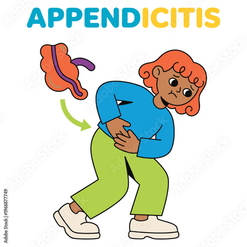 Character Experiencing Appendicitis Symptoms A Medical Health Illustration of Abdominal Disease and Healthcare Need