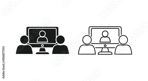 a black and white icon of people on a video call Vector