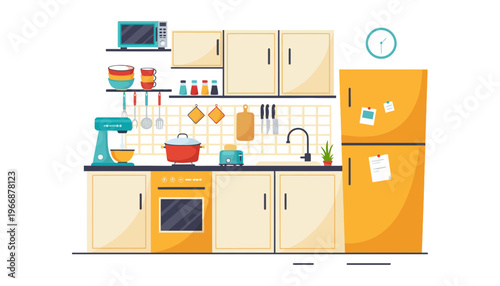 Kitchen vector illustration with modern appliances and utensils