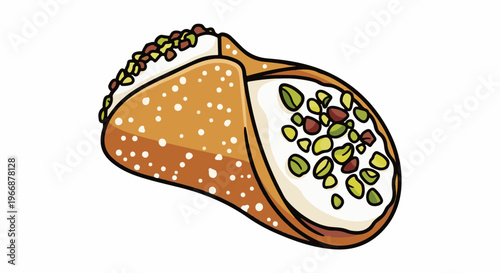 Cartoon style pastry with white cream filling and nut toppings