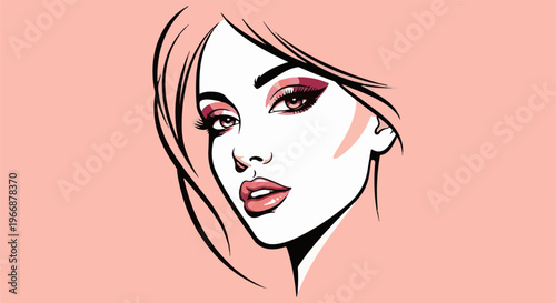 Stylized portrait of a woman with dramatic eye and lip makeup