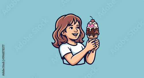 Joyful girl with a delicious ice cream cone
