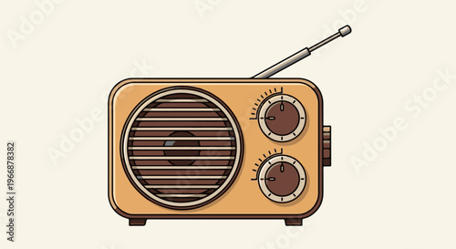 A vintage radio with an extendable antenna and two tuning dials