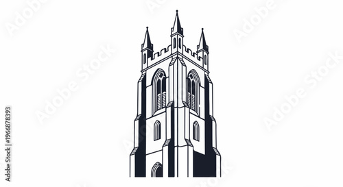 Gothic tower with pointed spires and arched windows