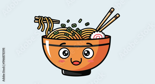 Cute Kawaii Ramen Bowl Cartoon Character Illustration