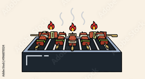 Grilled Meat Skewers Cooking on a Charcoal Grill