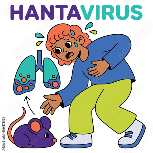 Character experiencing Hantavirus medical health disease symptoms affecting respiratory system, crucial for healthcare awareness