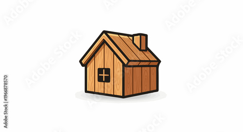 Simple cartoon wooden house with a window and chimney