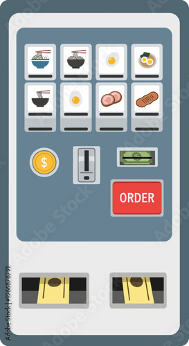 Flat Vector Illustration of an Automated Ramen Noodle Vending Machine
