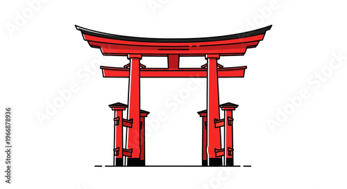 Illustration of a Traditional Red Japanese Torii Gate