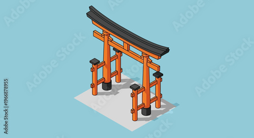 Isometric Japanese Torii Gate Illustration