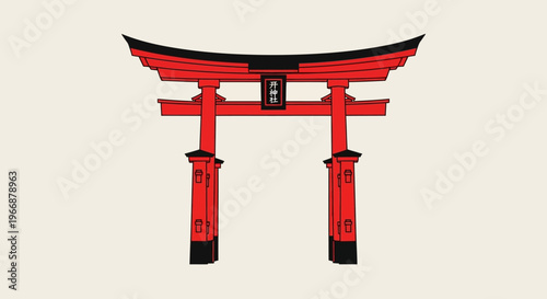 Red Torii Gate Illustration Japanese Shinto Shrine Entrance