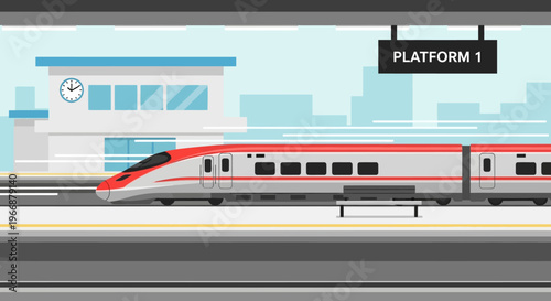 Modern High Speed Train Passing Through Railway Station Platform