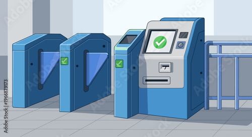 Modern Subway Ticket Gate with Digital Payment Terminal