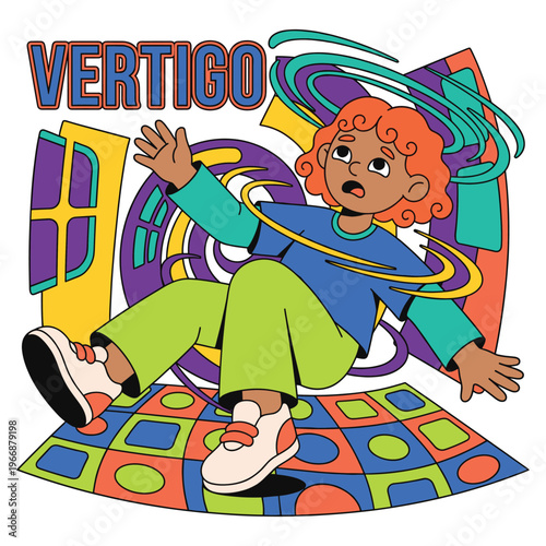A Dizzy Character Illustration Depicting Symptoms of Imbalance and Disorientation, Highlighting a Medical Health Condition