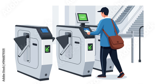 Commuter Passing Through Subway Turnstile Gate