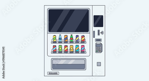 Flat Vector Illustration of a Vending Machine with Assorted Canned Drinks