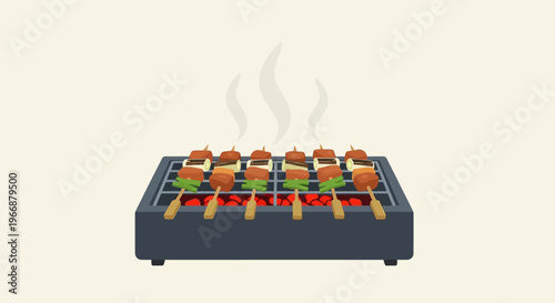 Grilled Meat Skewers on Charcoal Barbecue Grill