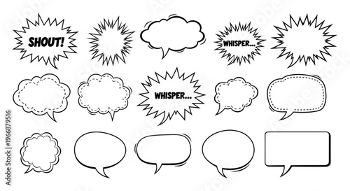 Hand-Drawn Comic Speech Bubbles and Thought Clouds Set