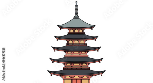 Traditional Japanese Five-Story Pagoda Vector Illustration