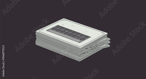 Stack of cards with a grid pattern on top, isolated on a dark background