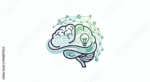 Abstract brain graphic with interconnected nodes and a glowing lightbulb