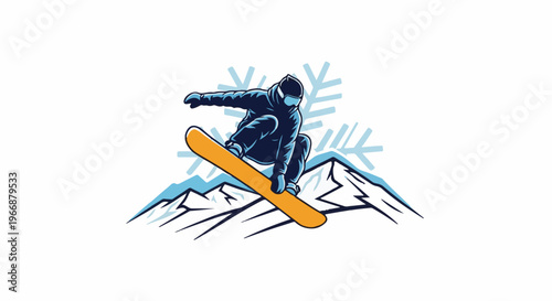 A snowboarder performs a trick in the air over snowy mountains