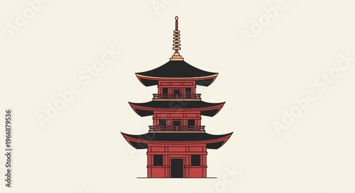 Traditional Japanese Pagoda Illustration