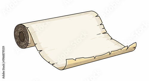 Unfurled parchment scroll with torn edges and a rolled end
