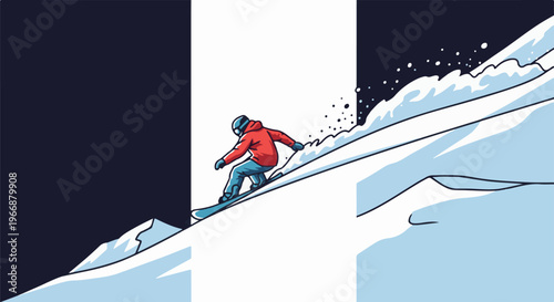 A person snowboarding down a snowy mountain slope under a dark sky