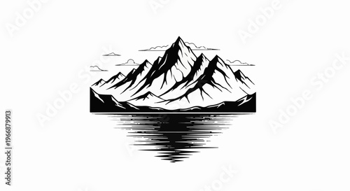 Majestic mountain peaks reflected in calm water under cloudy skies