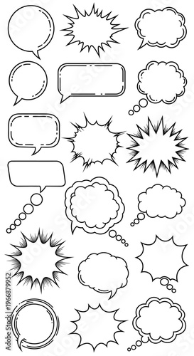 Hand Drawn Comic Speech and Thought Bubbles Set