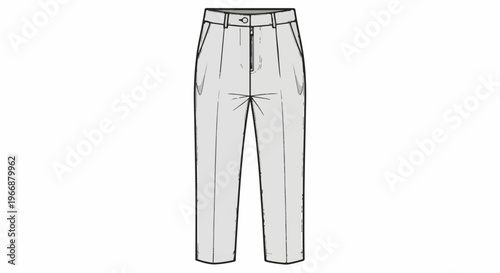 A flat, sketch-style drawing of light grey trousers with a zipper