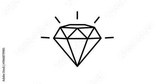 A minimalist line art illustration of a sparkling diamond on a white background with motion lines.