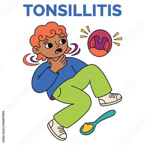 Character experiencing Medical Health Disease Symptoms like a sore throat, emphasizing the importance of Healthcare