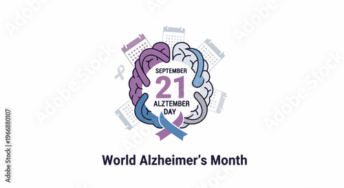 A stylized brain and calendar graphics signify World Alzheimer's Month