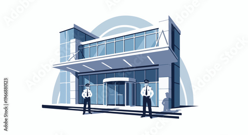 Modern building with two security guards standing in front