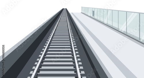 Minimalist Illustration of Modern Railway Tracks and Station Platform