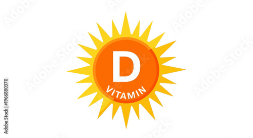 Vitamin D logo with sunburst design on white background