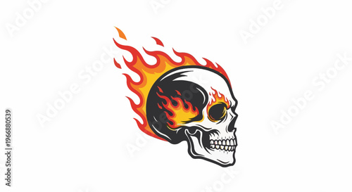 Stylized skull with flames erupting from it