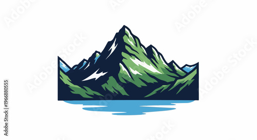 Stylized mountain range with a calm body of water below