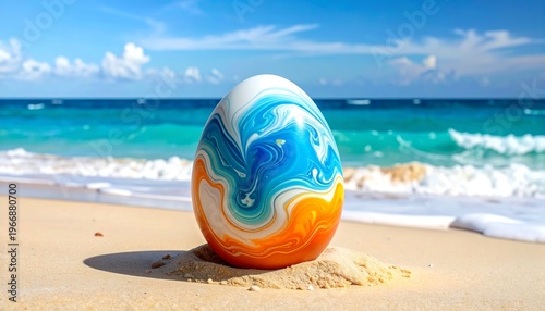 Vibrant Easter Egg on a Tropical Beach Paradise.