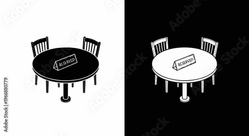 Two tables with chairs, one black, one white, both marked reserved