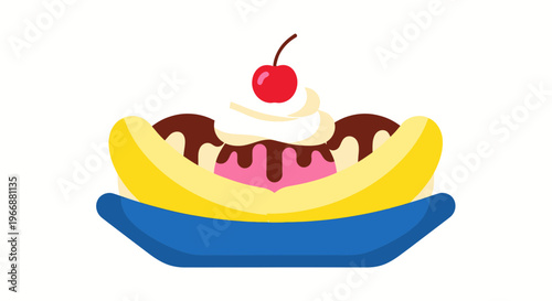 Delicious Banana Split Dessert with Ice Cream, Chocolate Sauce, and Cherry