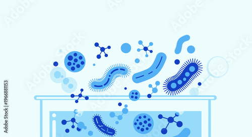 Microscopic Bacteria and Molecules in Laboratory Beaker - Scientific Research and Discovery