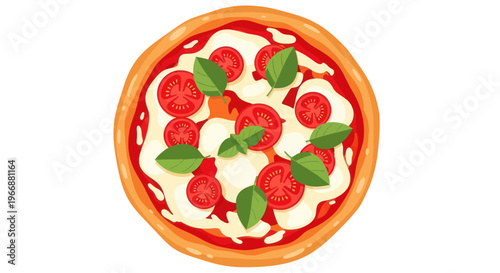 Delicious Margherita Pizza Top View Isolated on White Background